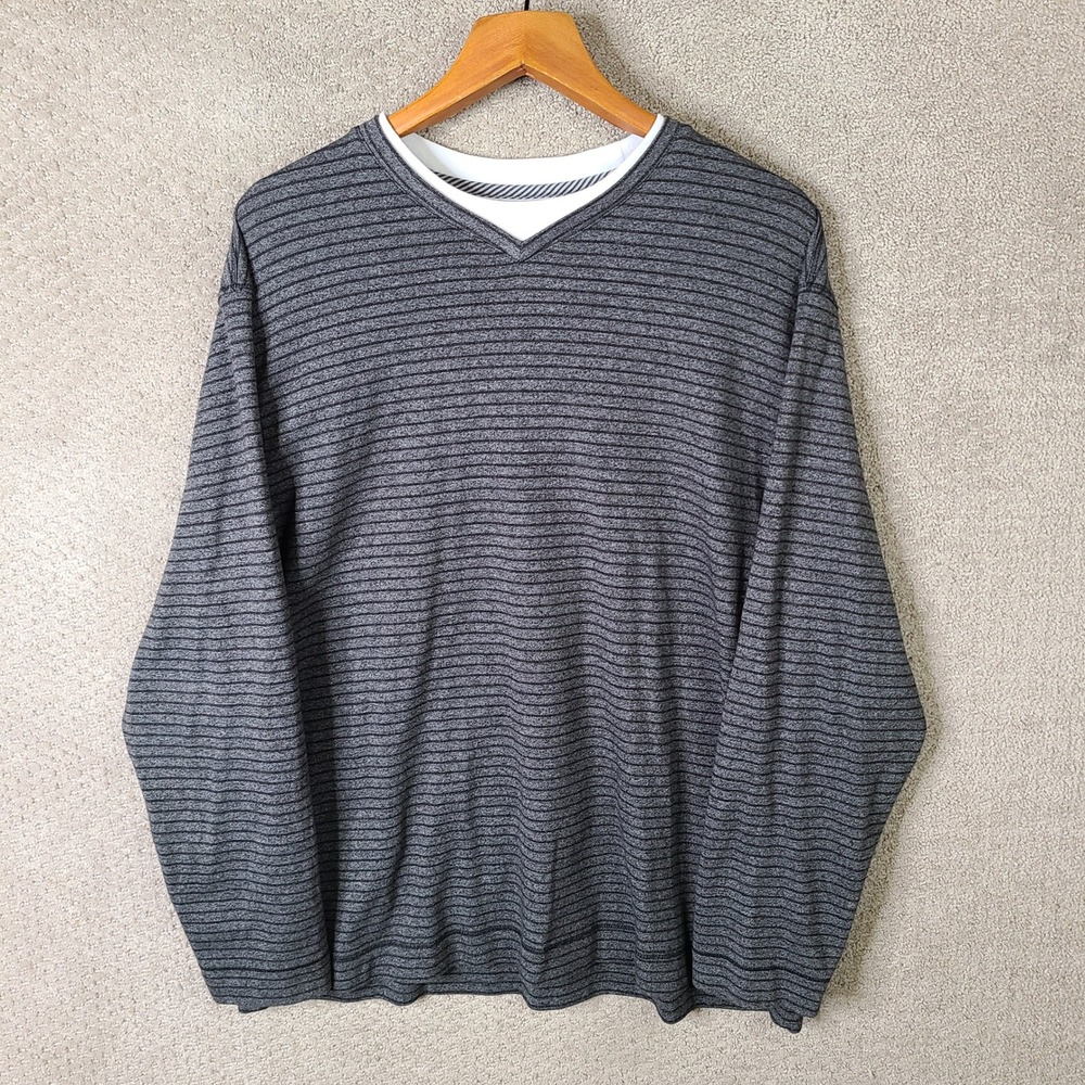 Method Shirt Mens XL Gray Striped V Neck Long Sleeve Cotton Blend Casual